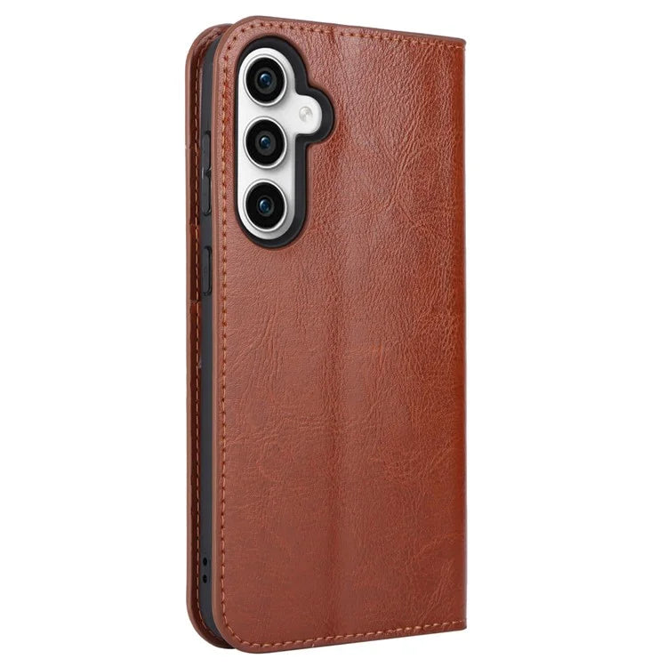 For Samsung Galaxy S23 FE Case Crazy Horse Texture Genuine Split Leather Phone Cover with Stand and Wallet