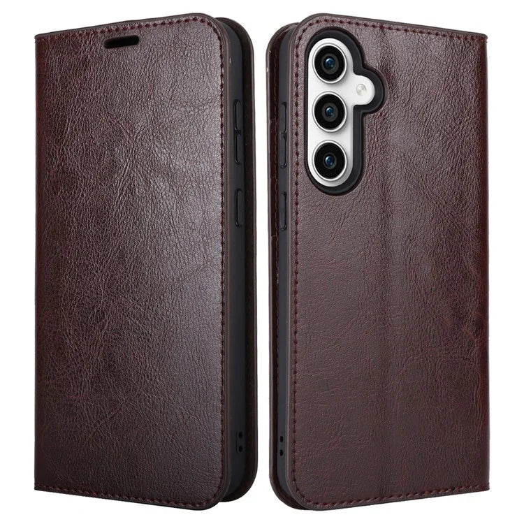 For Samsung Galaxy S23 FE Case Crazy Horse Texture Genuine Split Leather Phone Cover with Stand and Wallet