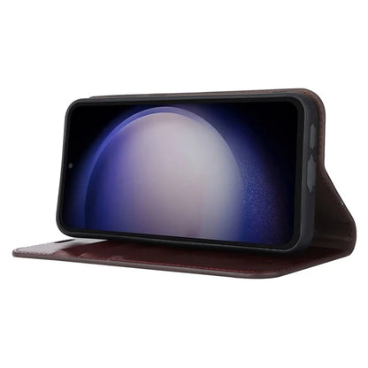 For Samsung Galaxy S23 FE Case Crazy Horse Texture Genuine Split Leather Phone Cover with Stand and Wallet