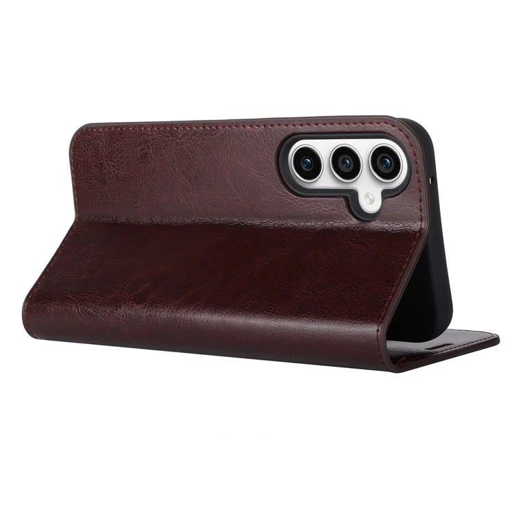 For Samsung Galaxy S23 FE Case Crazy Horse Texture Genuine Split Leather Phone Cover with Stand and Wallet
