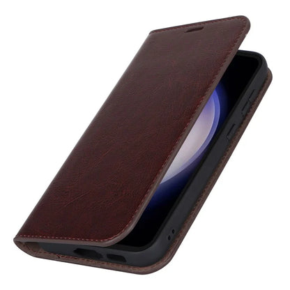 For Samsung Galaxy S23 FE Case Crazy Horse Texture Genuine Split Leather Phone Cover with Stand and Wallet