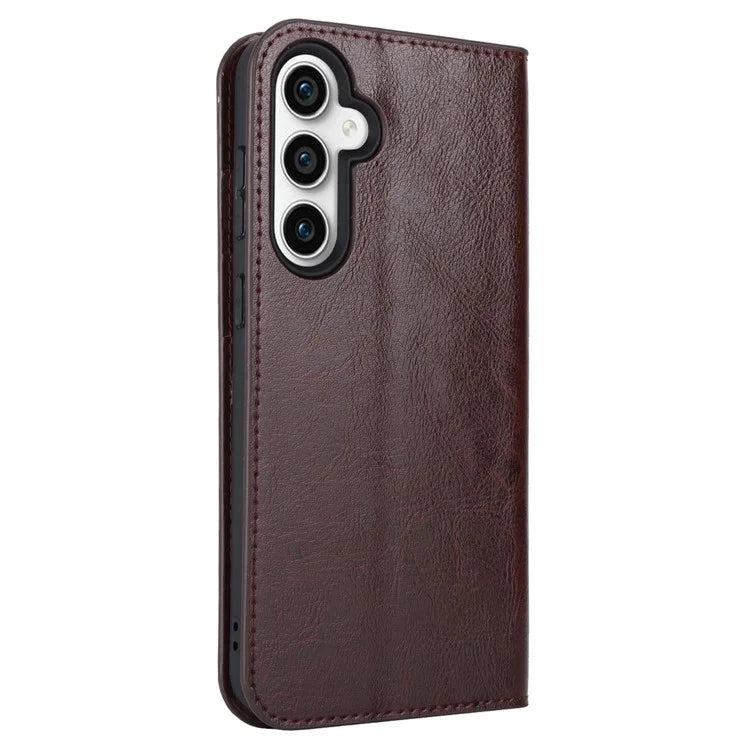For Samsung Galaxy S23 FE Case Crazy Horse Texture Genuine Split Leather Phone Cover with Stand and Wallet