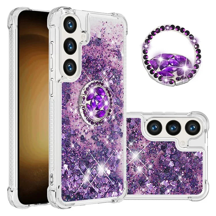 YB Quicksand Series-7 for Samsung Galaxy S24 TPU Case Kickstand Glitter Liquid Phone Cover