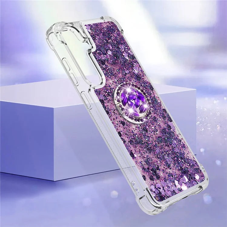 YB Quicksand Series-7 for Samsung Galaxy S24 TPU Case Kickstand Glitter Liquid Phone Cover