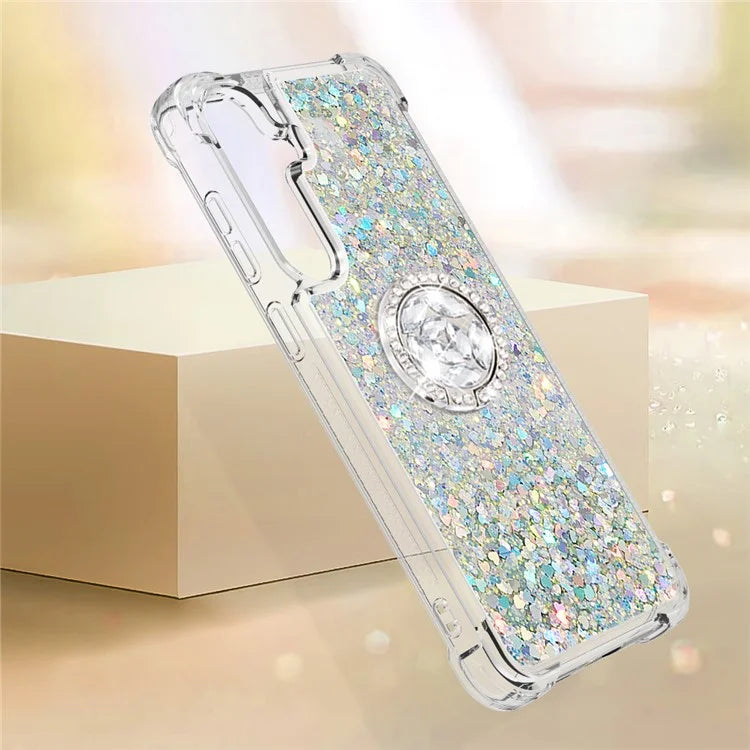 YB Quicksand Series-7 for Samsung Galaxy S24 TPU Case Kickstand Glitter Liquid Phone Cover