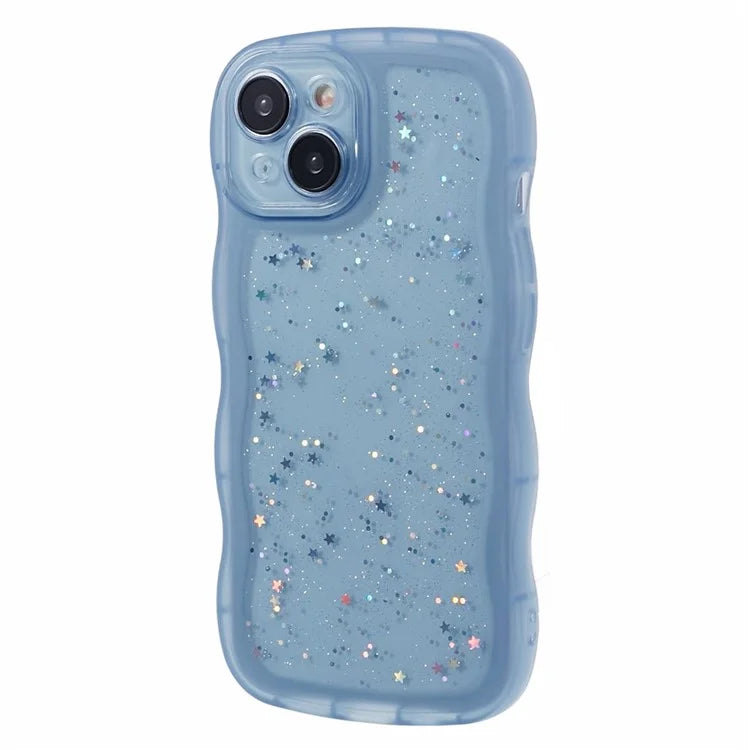 JTW Series for iPhone 13 TPU Case Glitter Stars Epoxy Phone Cover with Wavy Edge