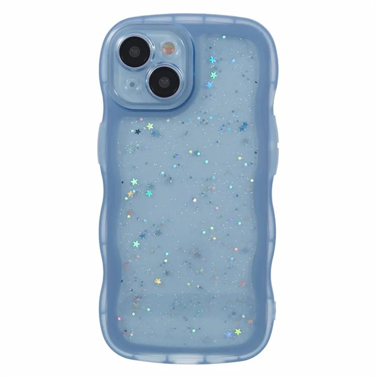 JTW Series for iPhone 13 TPU Case Glitter Stars Epoxy Phone Cover with Wavy Edge