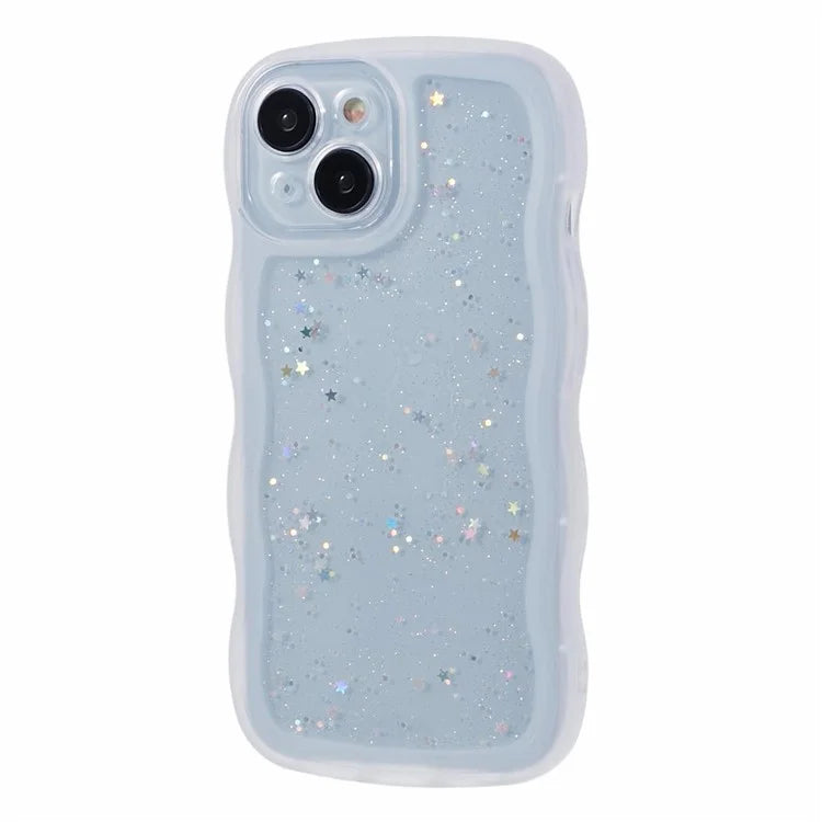 JTW Series for iPhone 13 TPU Case Glitter Stars Epoxy Phone Cover with Wavy Edge