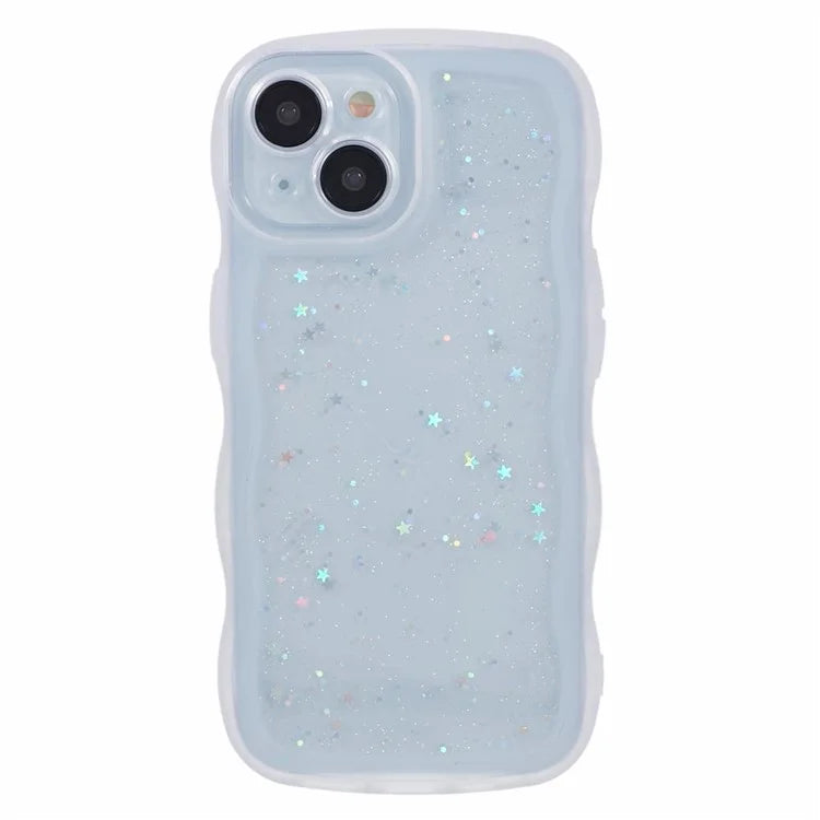 JTW Series for iPhone 13 TPU Case Glitter Stars Epoxy Phone Cover with Wavy Edge