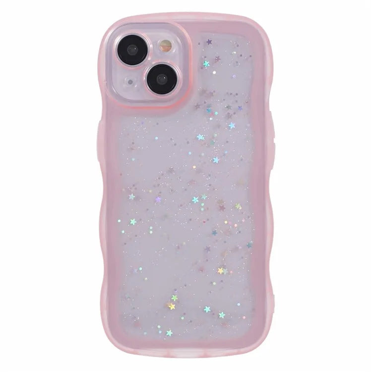 JTW Series for iPhone 13 TPU Case Glitter Stars Epoxy Phone Cover with Wavy Edge