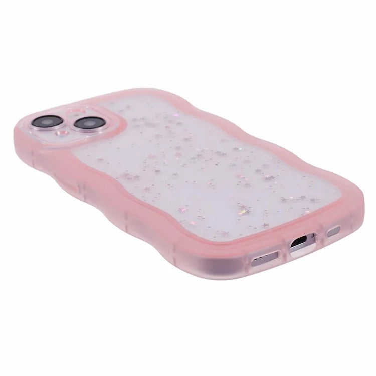 JTW Series for iPhone 13 TPU Case Glitter Stars Epoxy Phone Cover with Wavy Edge