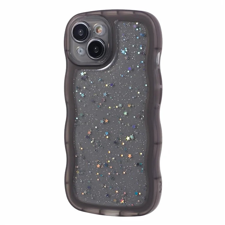 JTW Series for iPhone 13 TPU Case Glitter Stars Epoxy Phone Cover with Wavy Edge