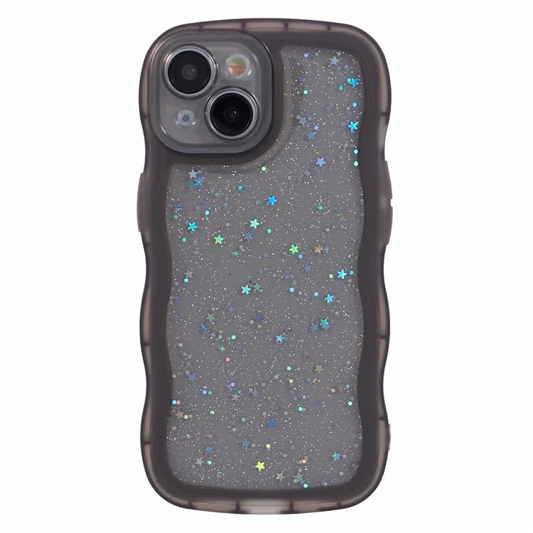 JTW Series for iPhone 13 TPU Case Glitter Stars Epoxy Phone Cover with Wavy Edge