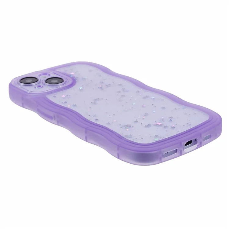 JTW Series for iPhone 13 TPU Case Glitter Stars Epoxy Phone Cover with Wavy Edge