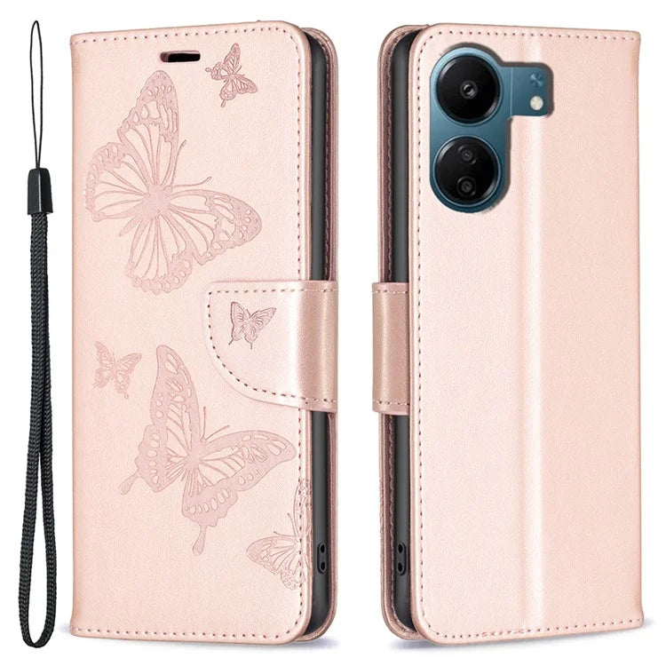 For Xiaomi Redmi 13C 4G / Poco C65 4G Case Butterfly Imprinted PU Leather Wallet Phone Cover