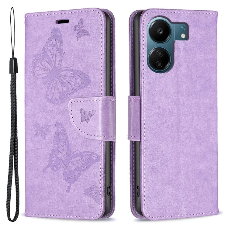 For Xiaomi Redmi 13C 4G / Poco C65 4G Case Butterfly Imprinted PU Leather Wallet Phone Cover