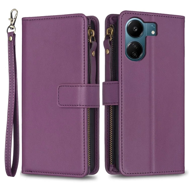 BF Style-19 for Xiaomi Redmi 13C 4G / Poco C65 4G Zipper Pocket Phone Wallet Case PU Leather Anti-drop Cover