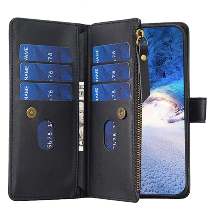BF Style-19 for Xiaomi Redmi 13C 4G / Poco C65 4G Zipper Pocket Phone Wallet Case PU Leather Anti-drop Cover