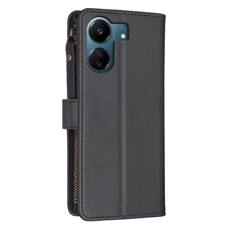 BF Style-19 for Xiaomi Redmi 13C 4G / Poco C65 4G Zipper Pocket Phone Wallet Case PU Leather Anti-drop Cover