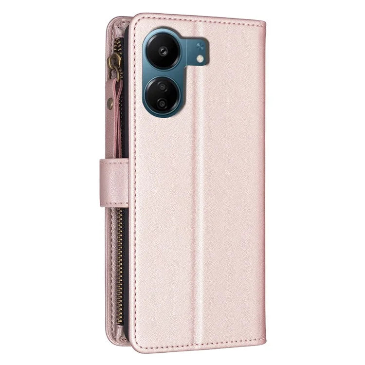 BF Style-19 for Xiaomi Redmi 13C 4G / Poco C65 4G Zipper Pocket Phone Wallet Case PU Leather Anti-drop Cover