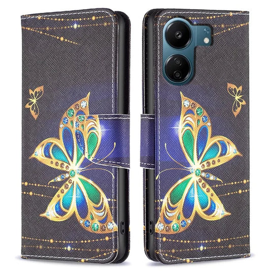 For Xiaomi Redmi 13C 4G / Poco C65 4G Case Pattern Printing Phone Wallet Stand Cover