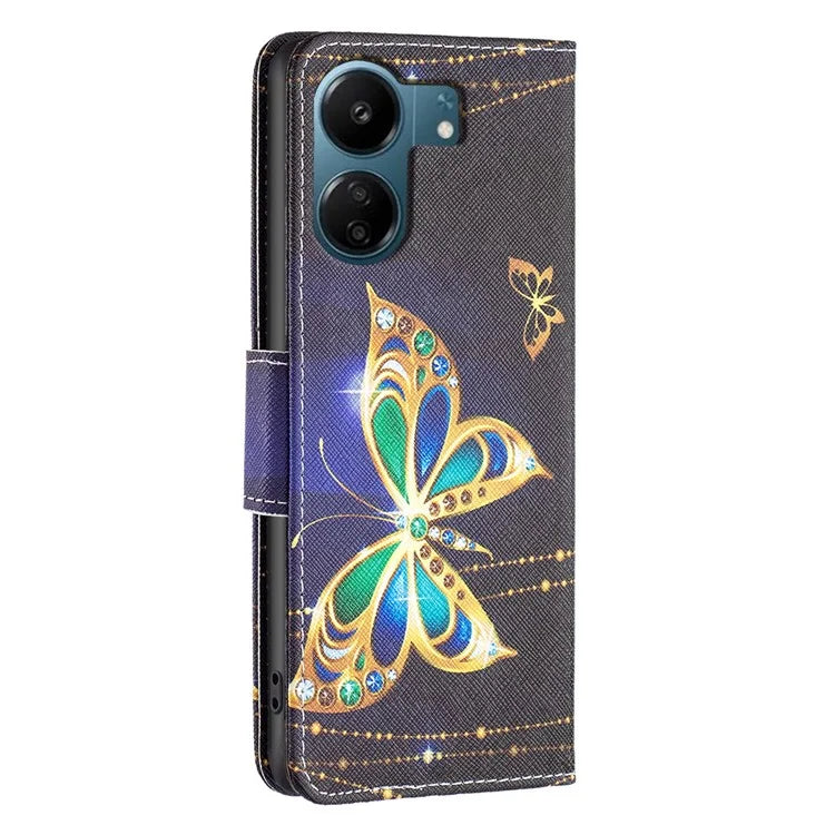 For Xiaomi Redmi 13C 4G / Poco C65 4G Case Pattern Printing Phone Wallet Stand Cover
