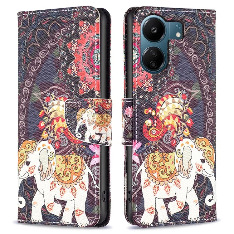 For Xiaomi Redmi 13C 4G / Poco C65 4G Case Pattern Printing Phone Wallet Stand Cover