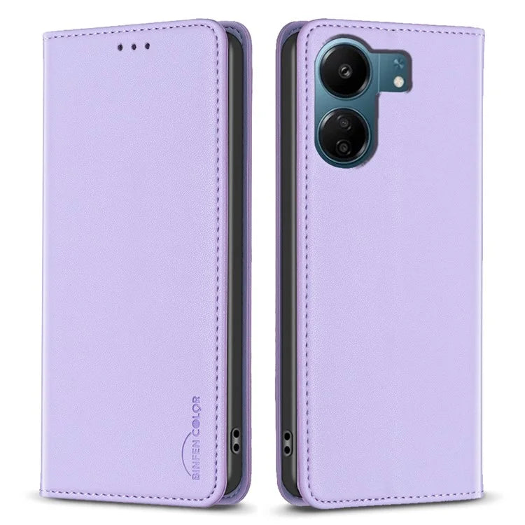 BINFEN COLOR BF18 For Xiaomi Redmi 13C 4G / Poco C65 4G Case Folio Flip PU Leather Phone Cover with Card Slots