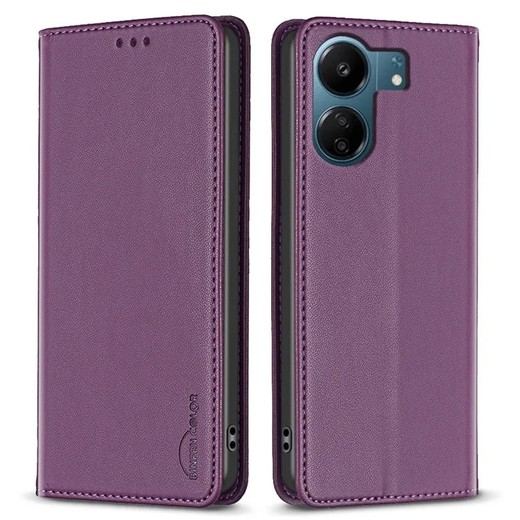 BINFEN COLOR BF18 For Xiaomi Redmi 13C 4G / Poco C65 4G Case Folio Flip PU Leather Phone Cover with Card Slots