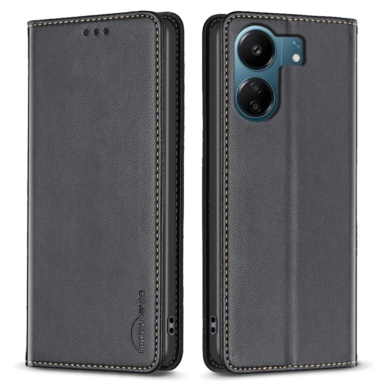BINFEN COLOR BF18 For Xiaomi Redmi 13C 4G / Poco C65 4G Case Folio Flip PU Leather Phone Cover with Card Slots