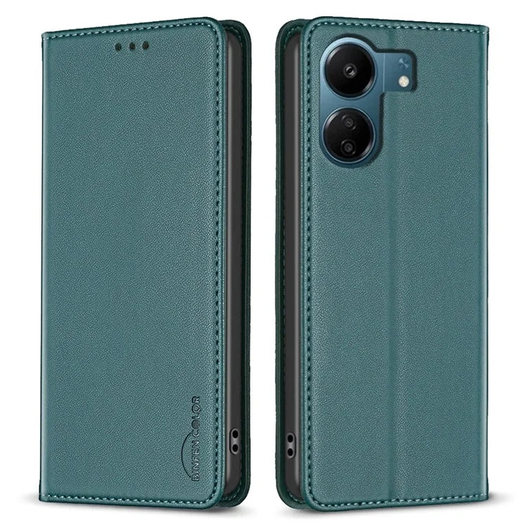 BINFEN COLOR BF18 For Xiaomi Redmi 13C 4G / Poco C65 4G Case Folio Flip PU Leather Phone Cover with Card Slots