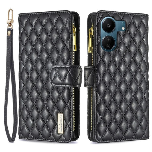 BINFEN COLOR BF Style-15 For Xiaomi Redmi 13C 4G / Poco C65 4G Case Zipper Wallet Horizontal Stand Leather Cover
