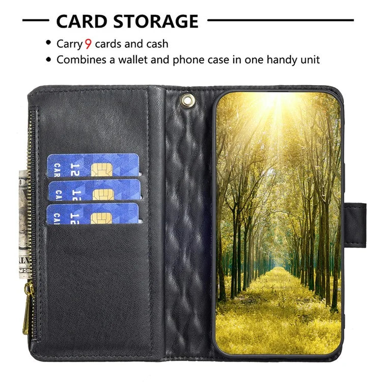 BINFEN COLOR BF Style-15 For Xiaomi Redmi 13C 4G / Poco C65 4G Case Zipper Wallet Horizontal Stand Leather Cover