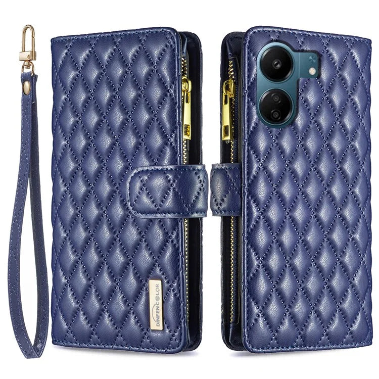 BINFEN COLOR BF Style-15 For Xiaomi Redmi 13C 4G / Poco C65 4G Case Zipper Wallet Horizontal Stand Leather Cover