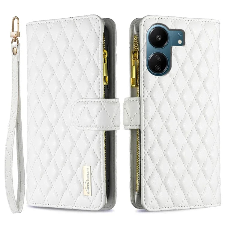 BINFEN COLOR BF Style-15 For Xiaomi Redmi 13C 4G / Poco C65 4G Case Zipper Wallet Horizontal Stand Leather Cover