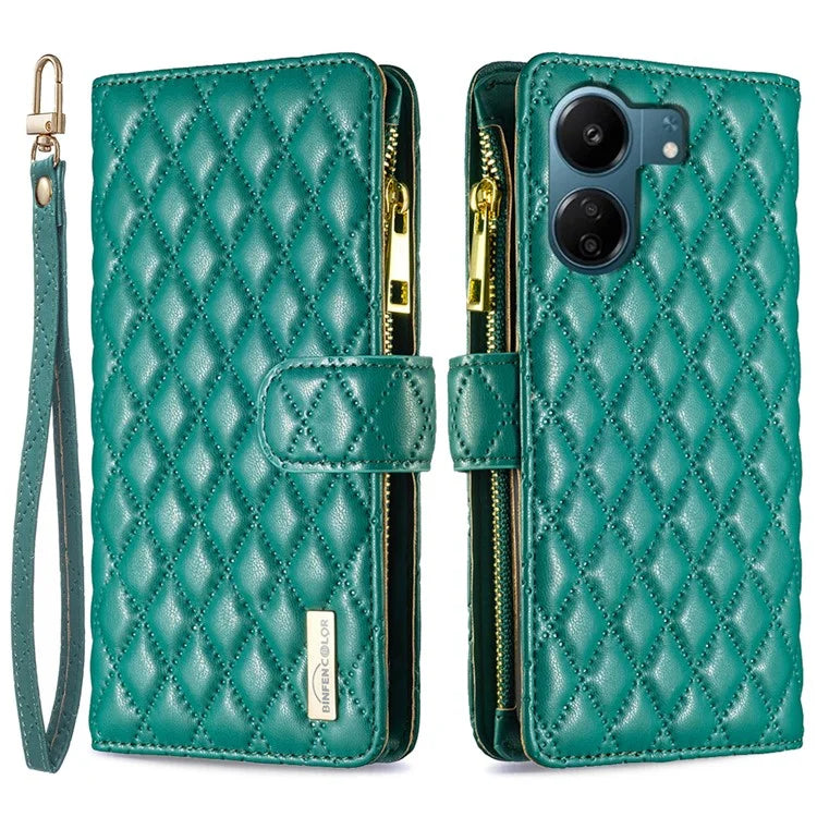 BINFEN COLOR BF Style-15 For Xiaomi Redmi 13C 4G / Poco C65 4G Case Zipper Wallet Horizontal Stand Leather Cover