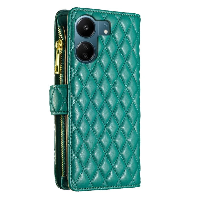 BINFEN COLOR BF Style-15 For Xiaomi Redmi 13C 4G / Poco C65 4G Case Zipper Wallet Horizontal Stand Leather Cover