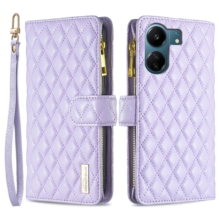 BINFEN COLOR BF Style-15 For Xiaomi Redmi 13C 4G / Poco C65 4G Case Zipper Wallet Horizontal Stand Leather Cover