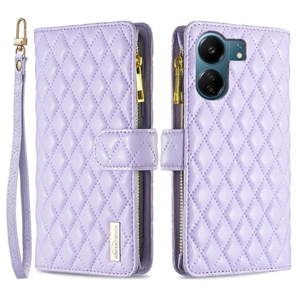 BINFEN COLOR BF Style-15 For Xiaomi Redmi 13C 4G / Poco C65 4G Case Zipper Wallet Horizontal Stand Leather Cover