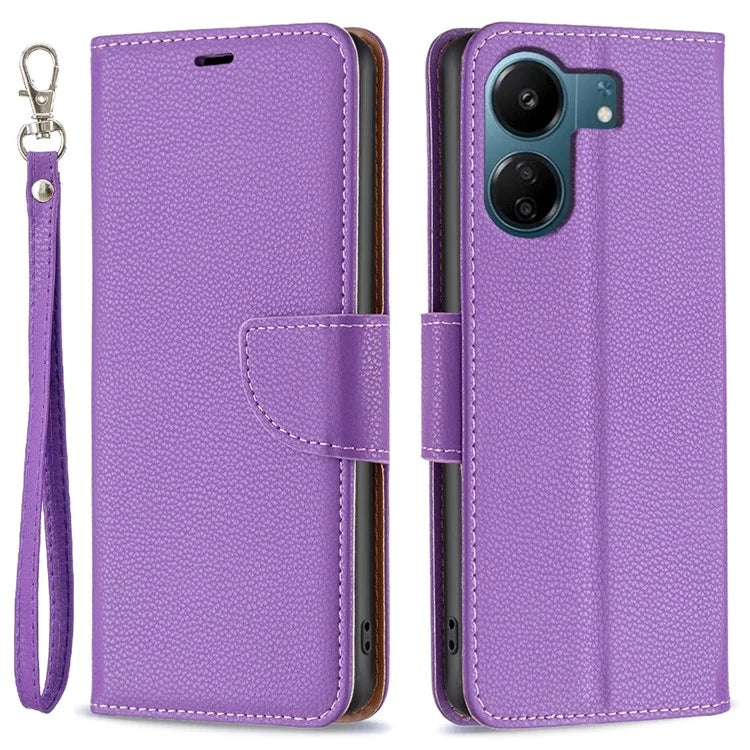 For Xiaomi Redmi 13C 4G / Poco C65 4G Case Stand PU Leather Phone Cover Litchi Texture Folio Flip Shell