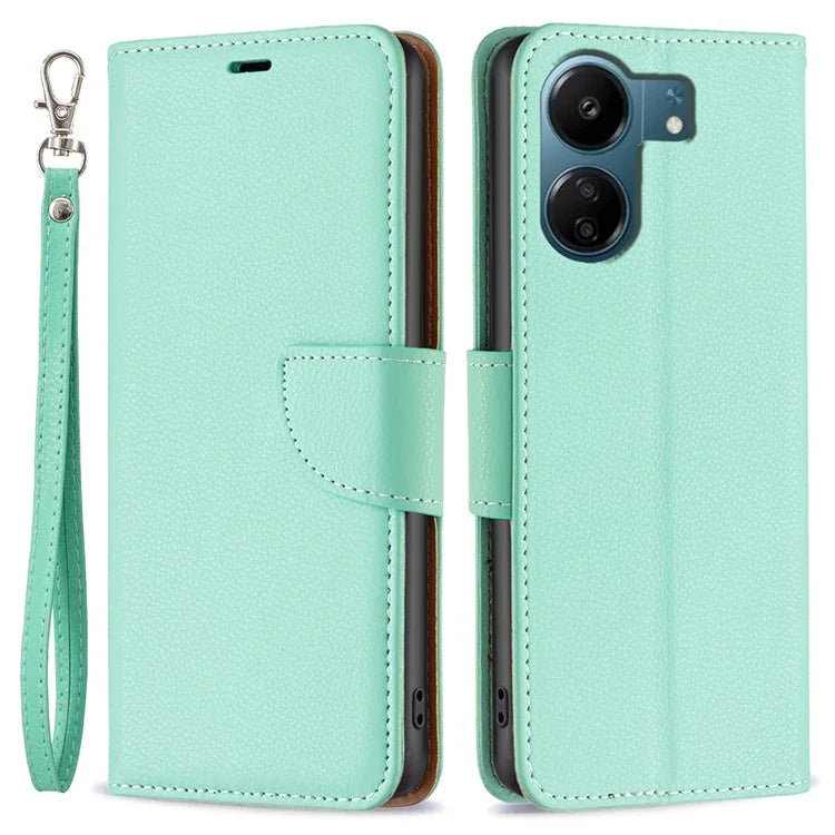 For Xiaomi Redmi 13C 4G / Poco C65 4G Case Stand PU Leather Phone Cover Litchi Texture Folio Flip Shell
