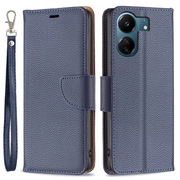For Xiaomi Redmi 13C 4G / Poco C65 4G Case Stand PU Leather Phone Cover Litchi Texture Folio Flip Shell