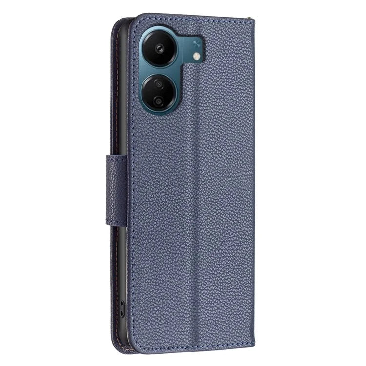 For Xiaomi Redmi 13C 4G / Poco C65 4G Case Stand PU Leather Phone Cover Litchi Texture Folio Flip Shell