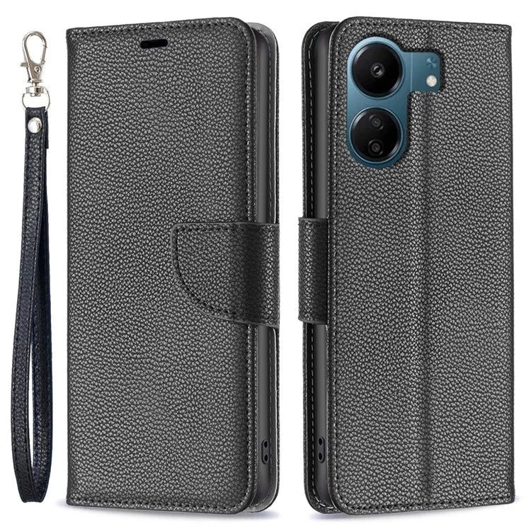 For Xiaomi Redmi 13C 4G / Poco C65 4G Case Stand PU Leather Phone Cover Litchi Texture Folio Flip Shell