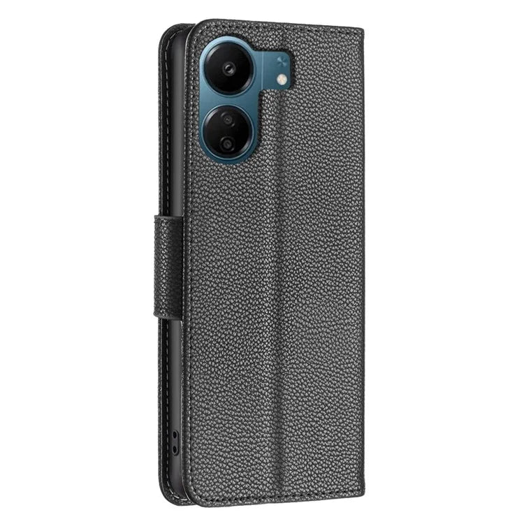 For Xiaomi Redmi 13C 4G / Poco C65 4G Case Stand PU Leather Phone Cover Litchi Texture Folio Flip Shell