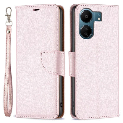For Xiaomi Redmi 13C 4G / Poco C65 4G Case Stand PU Leather Phone Cover Litchi Texture Folio Flip Shell Gold