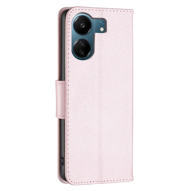 For Xiaomi Redmi 13C 4G / Poco C65 4G Case Stand PU Leather Phone Cover Litchi Texture Folio Flip Shell Gold