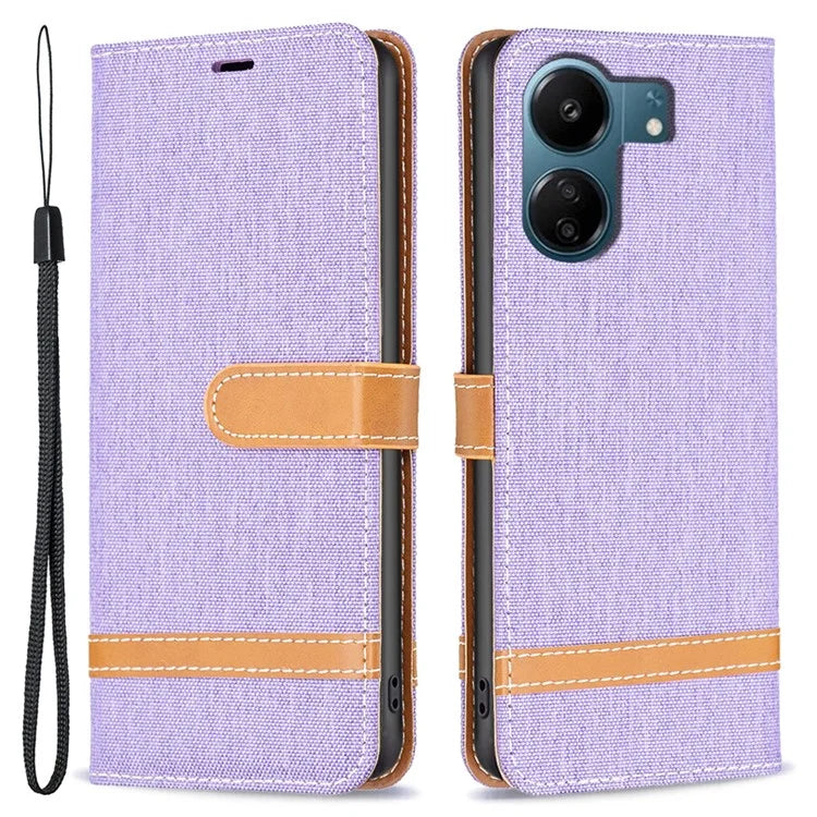 For Xiaomi Redmi 13C 4G / Poco C65 4G Case Jeans Cloth Splicing Stand PU Leather Cellphone Cover
