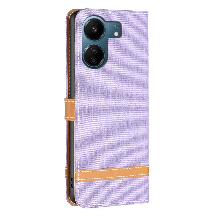 For Xiaomi Redmi 13C 4G / Poco C65 4G Case Jeans Cloth Splicing Stand PU Leather Cellphone Cover