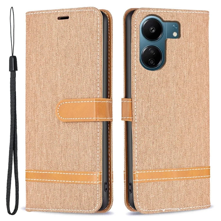 For Xiaomi Redmi 13C 4G / Poco C65 4G Case Jeans Cloth Splicing Stand PU Leather Cellphone Cover